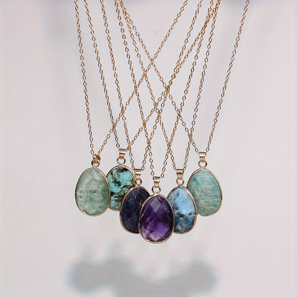 Vintage Boho Natural Stone Pendant Necklace French Jewelry
